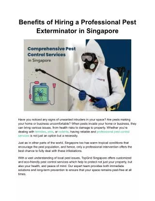 Benefits of Hiring a Professional Pest Exterminator in Singapore