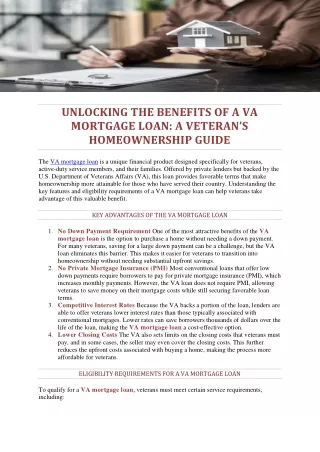 Unlocking the Benefits of a VA Mortgage Loan