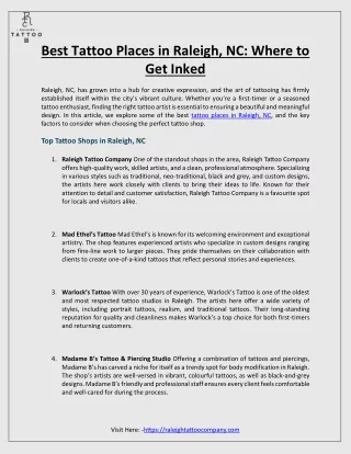 Best Tattoo Places in Raleigh, NC Where to Get Inked