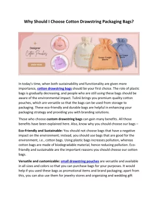 Why Should I Choose Cotton Drawstring Packaging Bags