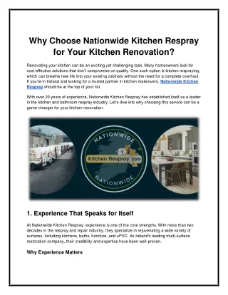 Why Choose Nationwide Kitchen Respray for Your Kitchen Renovation