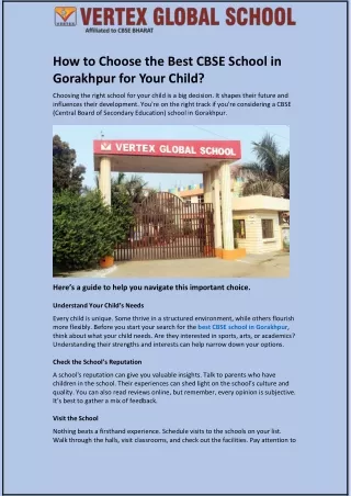 how to choose the best cbse school in gorakhpur