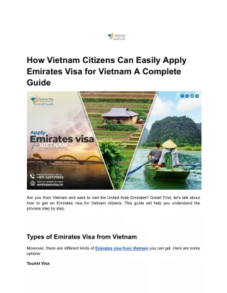 How Vietnam Citizens Can Easily Apply Emirates Visa for Vietnam A Complete Guide