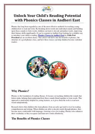 Effective Phonics Classes in Andheri East for Early Learners