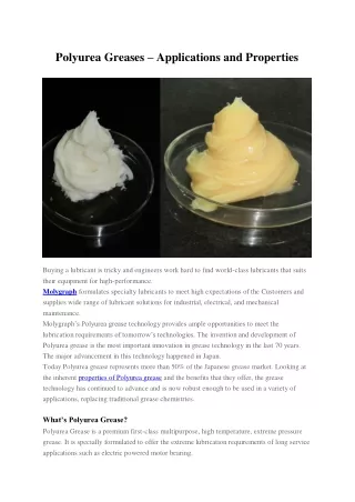 Polyurea Greases - Application and Properties