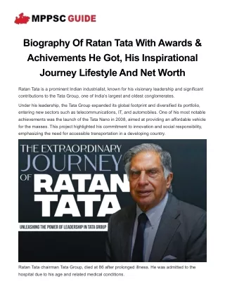 Biography of ratan tata with awards & achievement journey net worth