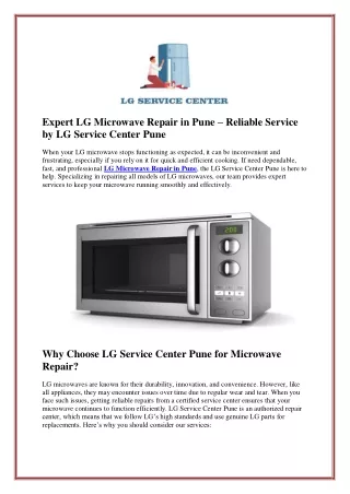 Expert LG Microwave Repair in Pune – Reliable Service by LG Service Center Pune