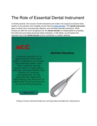The Role of Essential Dental Instrument