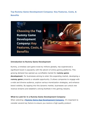 Top Rummy Game Development Company_ Key Features, Costs, & Benefits
