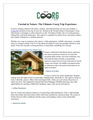 Unwind in Nature The Ultimate Coorg Trip Experience