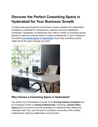 Discover the Perfect Coworking Space in Hyderabad for Your Business Growth