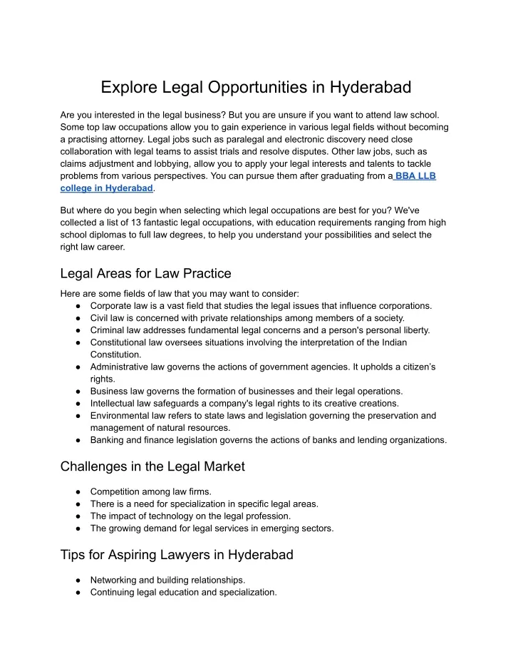 explore legal opportunities in hyderabad