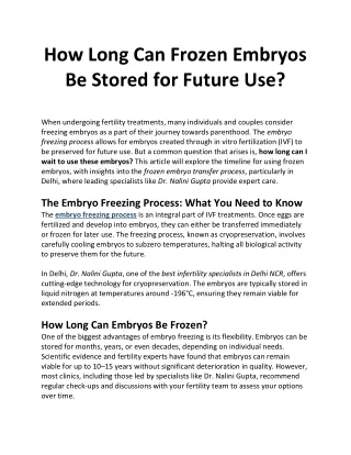 how long can frozen embryos be stored for future