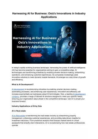 harnessing ai for business osiz s innovations