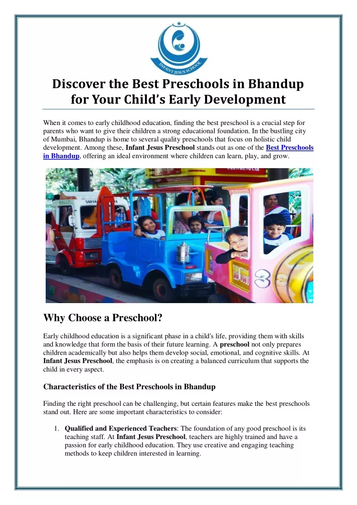 discover the best preschools in bhandup for your