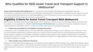 Who Qualifies for NDIS Assist Travel and Transport Support in Melbourne_