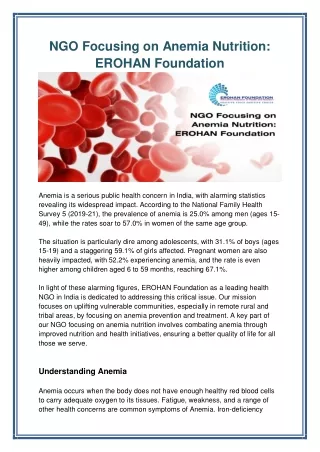 NGO Focusing on Anemia Nutrition: EROHAN Foundation
