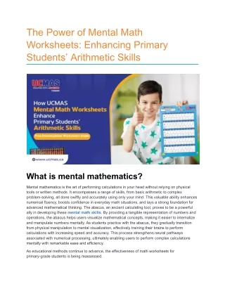 The Power of Mental Math Worksheets_ Enhancing Primary Students’ Arithmetic Skills