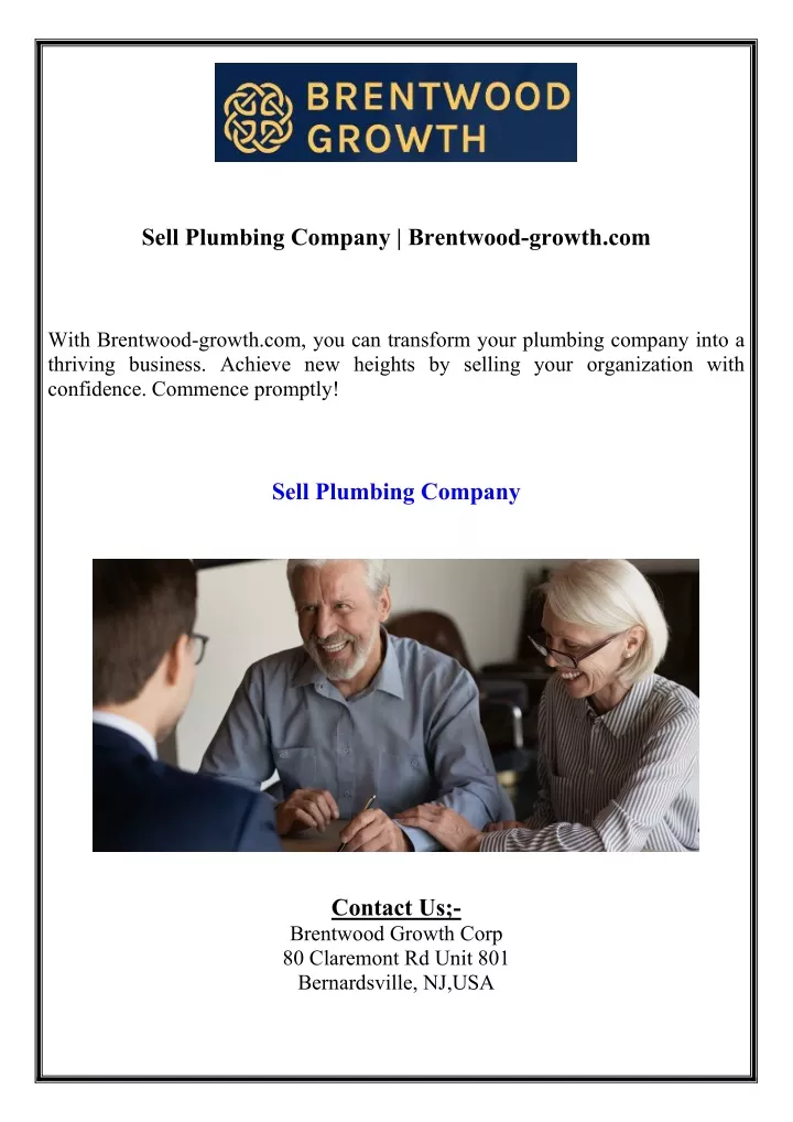 sell plumbing company brentwood growth com