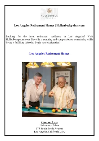 Los Angeles Retirement Homes  Hollenbeckpalms.com