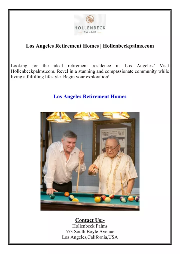 los angeles retirement homes hollenbeckpalms com