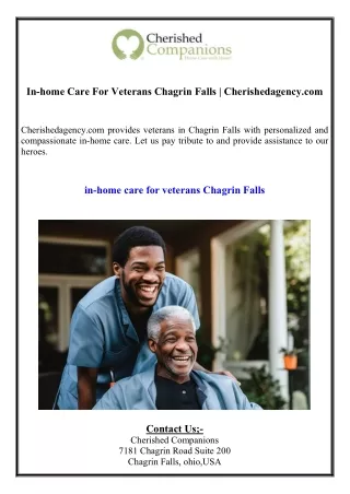 In-home Care For Veterans Chagrin Falls  Cherishedagency.com