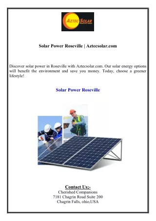 Solar Power Roseville  Aztecsolar.com