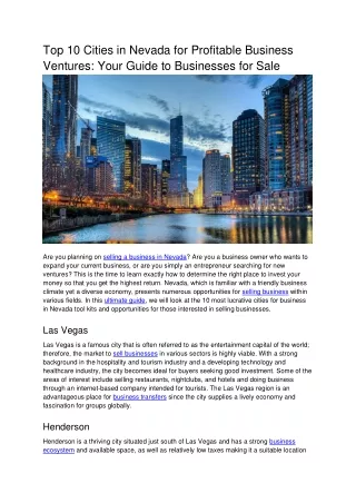 Top 10 Cities in Nevada for Profitable Business Ventures Your Guide to Businesses for Sale