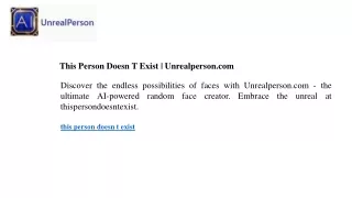 This Person Doesn T Exist Unrealperson.com