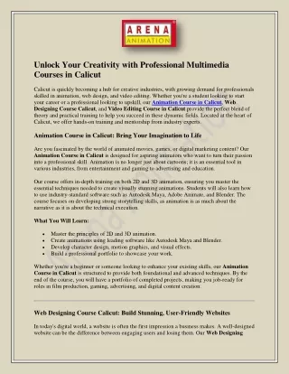 Unlock Your Creativity with Professional Multimedia Courses in Calicut