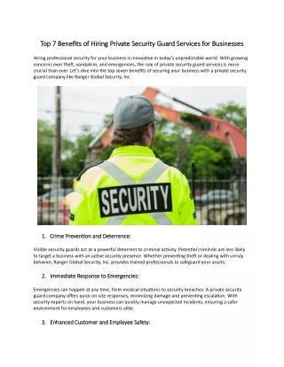 Top 7 Benefits of Hiring Private Security Guard Services for Businesses