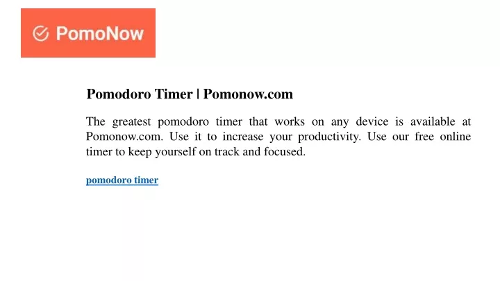 pomodoro timer pomonow com