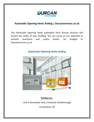 Automatic Opening Vents Testing  Durcanservices.co.uk