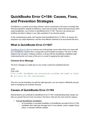 QuickBooks Error C=184_ Causes, Fixes, and Prevention Strategies