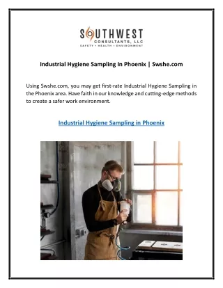 Industrial Hygiene Sampling In Phoenix Swshe