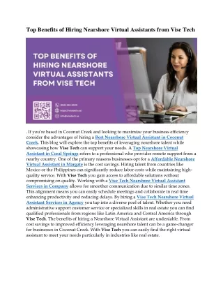 Top Benefits of Hiring Nearshore Virtual Assistants from Vise Tech