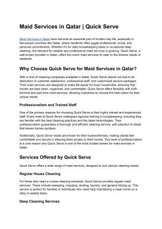 Maid Services in Qatar _ Quick Serve