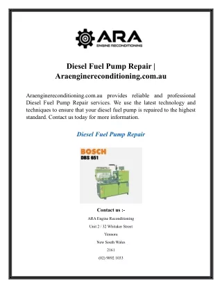 Diesel Fuel Pump Repair  Araenginereconditioning.com.au