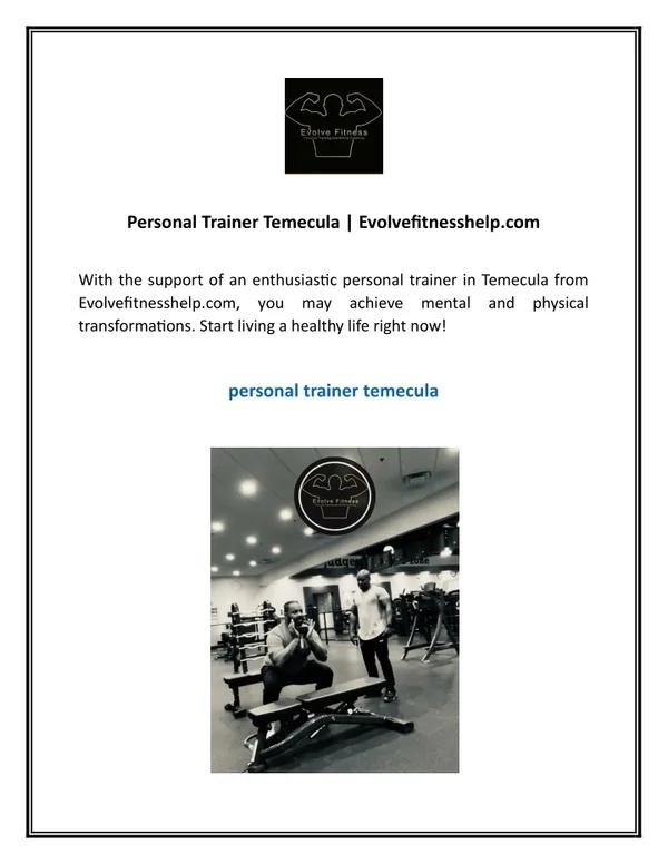 Personal Trainer Temecula  Evolvefitnesshelp