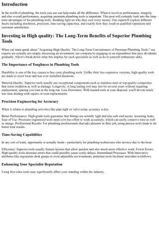 Investing in Premium: The Long-Term Advantages of Costs Plumbing Tools