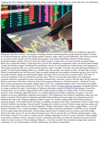Navigating the Forex Markets in Malaysia: A Bold Venture for the Daring