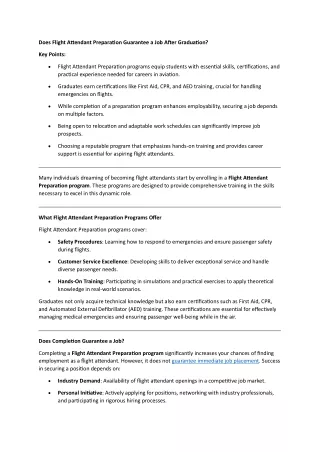 Does Flight Attendant Preparation Guarantee a Job After Graduation