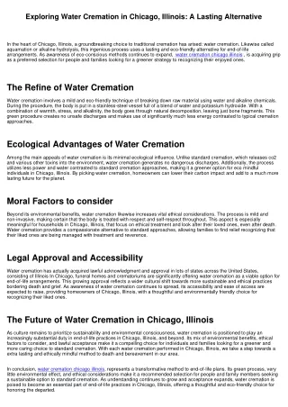 Exploring Water Cremation in Chicago, Illinois: A Sustainable Alternative