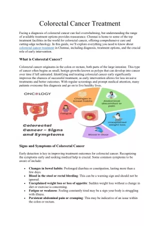 Colorectal Cancer Treatment