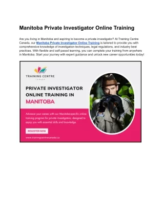 Manitoba Private Investigator Online Training