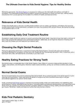 The Ultimate Guide to Children Dental Health: Tips for Healthy And Balanced Smiles