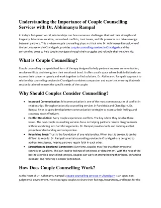 Understanding the Importance of Couple Counselling Services