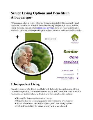 Senior Living Options and Benefits in Albuquerque