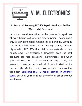 Professional Samsung LED TV Repair Service in Andheri West  VM Electronics