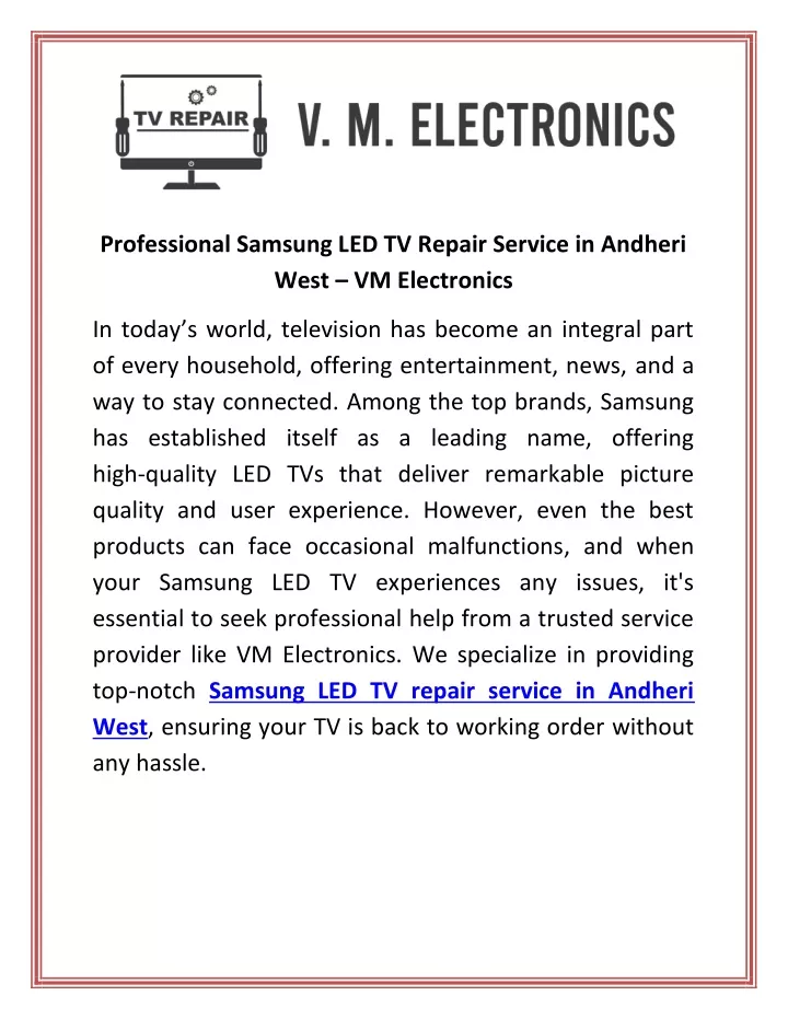 professional samsung led tv repair service